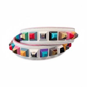 Fendi White Bag Strap with Multicolor Studs